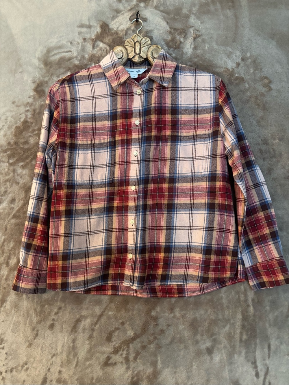 Old Navy Women’s Red & Blue Plaid Button-Down Long Sleeve Boyfriend Shirt Size M